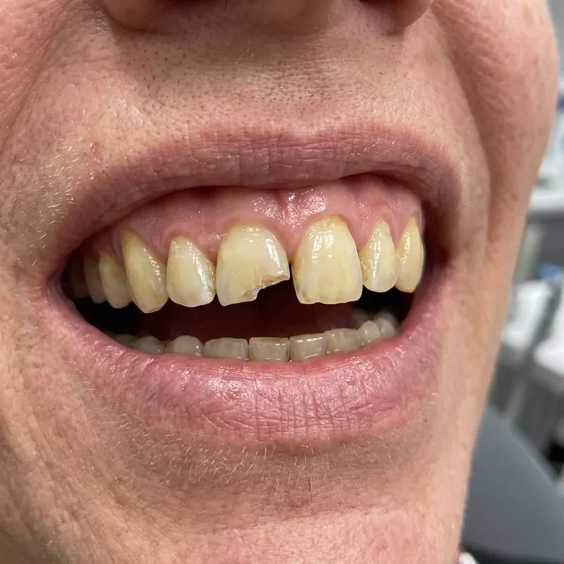 Real patient before cosmetic dentistry with crooked teeth