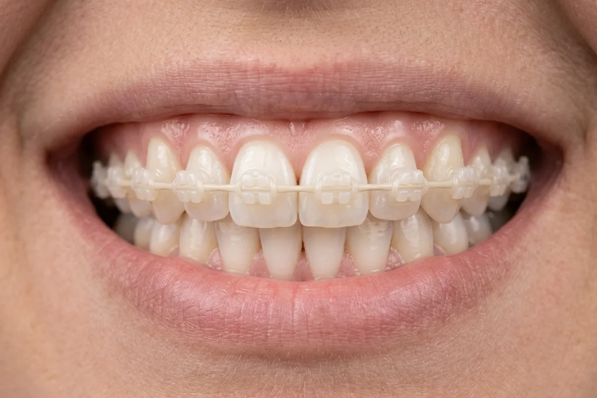 Aesthetic ceramic braces on teeth