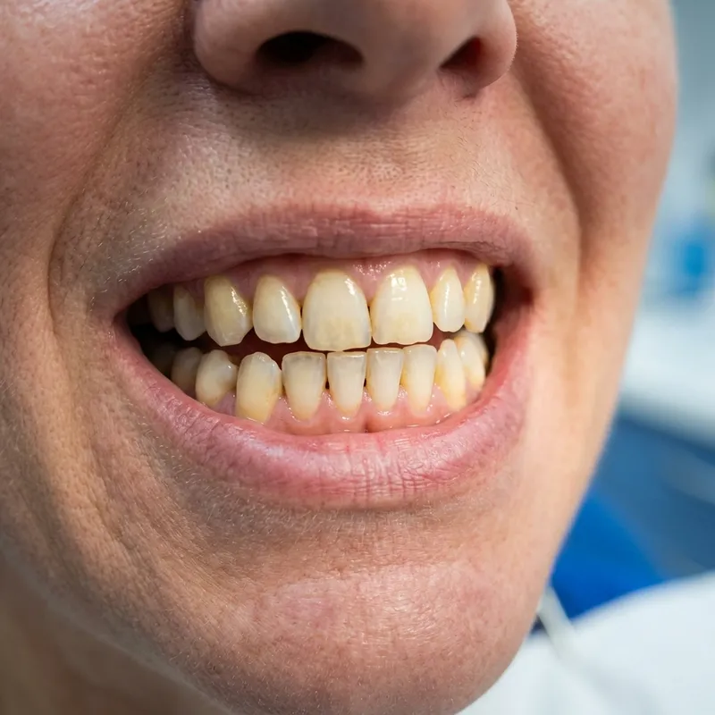 Real patient before a smile makeover showing discolored and misaligned teeth